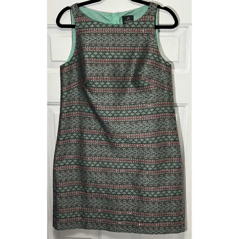 Adrianna Papell Jacquard Textured Beaded Embroidered Shift Dress Size 10